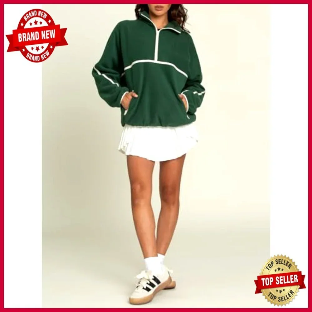 Oversized Half Zip Sherpa Fleece Pullover with Pockets - Picture 4 of 6